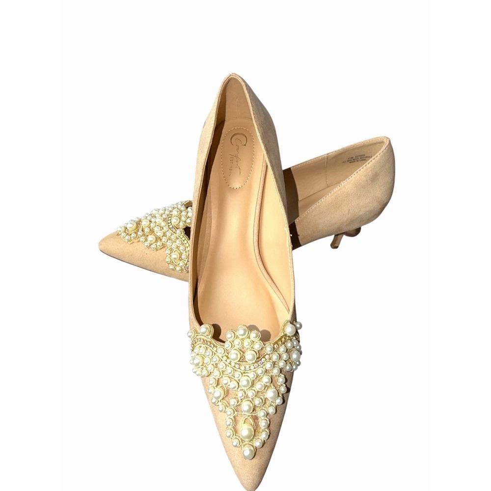 WEDDING Party Shoes Pearl Jeweled Embroidered Pointed-Toe Flats Size 11